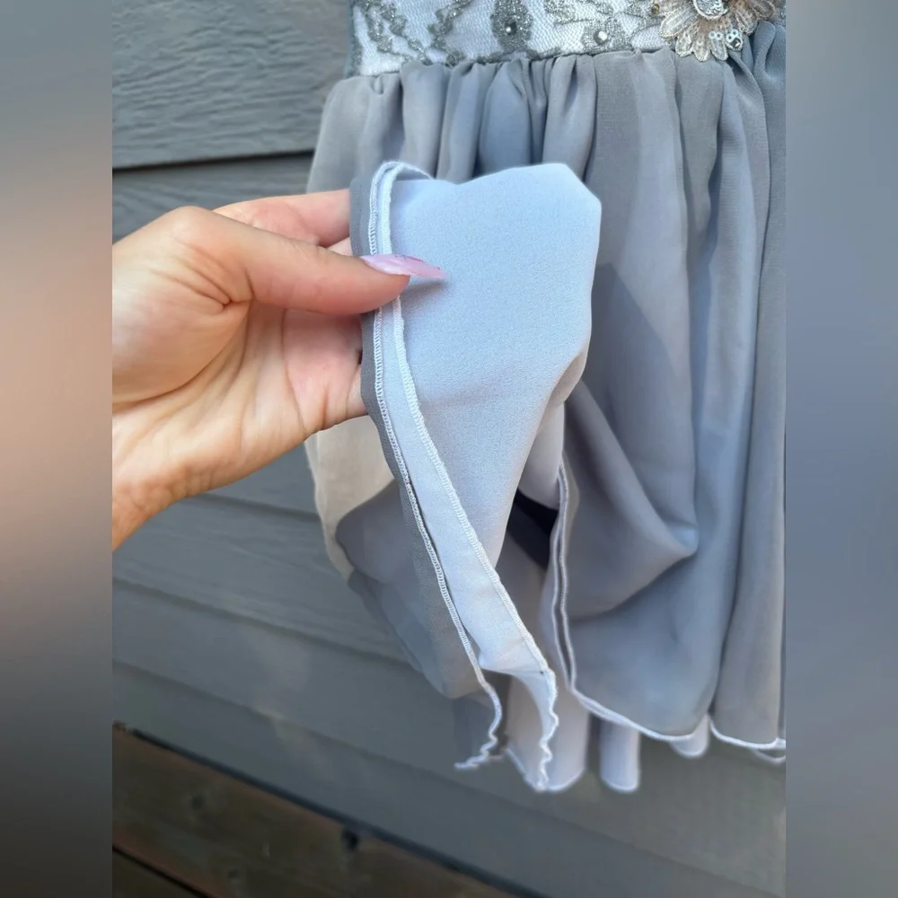 Grey Floral Figure Skating/Dance Dress - Picture 8 of 13